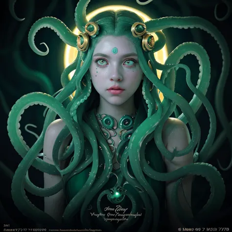 cinematic photo of a pale girl with aqua octopus tentacles in her hair, beautiful octopus woman, perfect cute face, portrait of ...