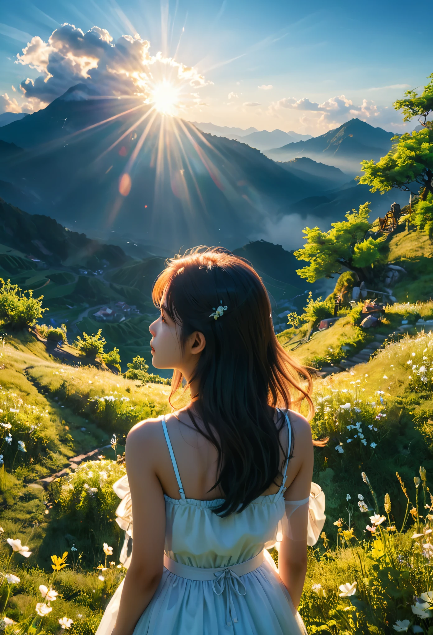 hermoso cielo, 1 chica dijo que lo había hecho cuando estaba muerta., iluminar desde el fondo, sueño, Ultrarrealista、fotografía、CRUDO、Más paisajes artísticos、de la máxima calidad、ultra alta definición、8k、