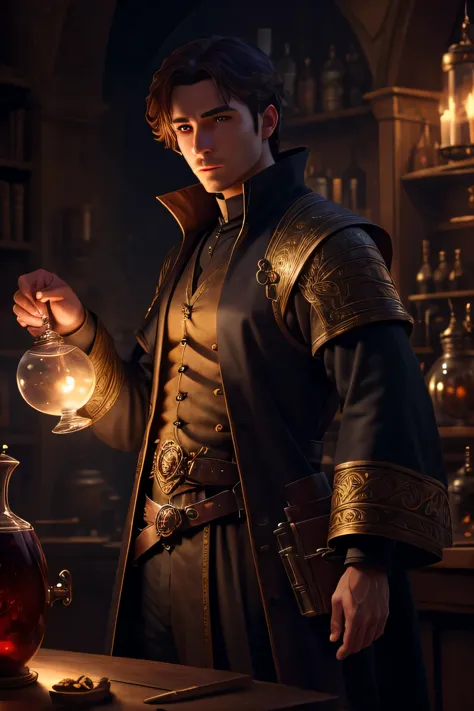 1 male alchemist, absurdres, high res, ultrasharp, 8K, masterpiece, the image should be of absurd resolution and high detail. It...