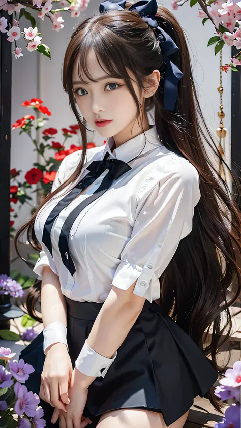 highest quality, masterpiece,, One girl, alone, , White shirt, Black Skirt, Light Hair, Semi-long hair, Beautiful detailed girl, Highly detailed eyes and face, Beautiful fine details, shy, nature, Shine, View your viewers, Outdoor, loafers, Black Pantyhose...