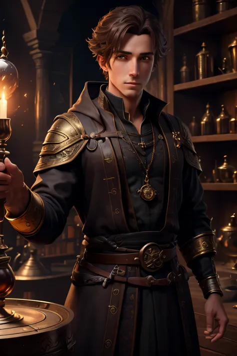 1 male alchemist, absurdres, high res, ultrasharp, 8k, masterpiece, the image should be of absurd resolution and high detail. it...