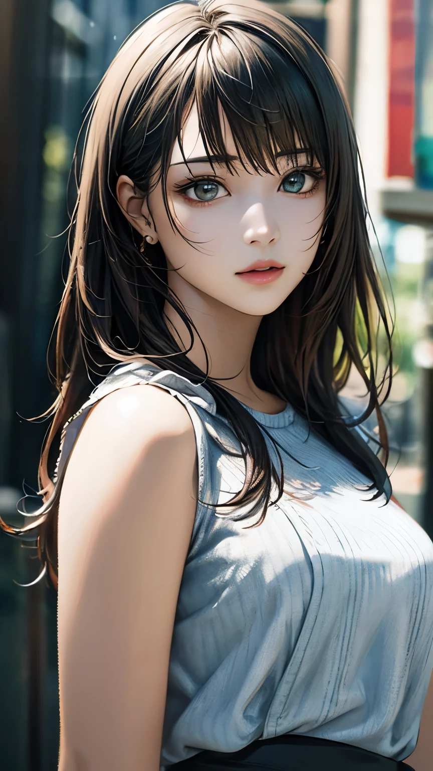 (hig彼st quality、8k、32k、masterpiece)、(Realistic)、(Realistic:1.2)、(High resolution)、Very detailed、Very beautiful face and eyes、1 girl、Delicate body、(hig彼st quality、Attention to detail、Rich skin detail)、(hig彼st quality、8k、Oil paint:1.2)、Very detailed、(Realistic、Realistic:1.37)、Bright colors、Full Body Shot, (Casual Fashion)