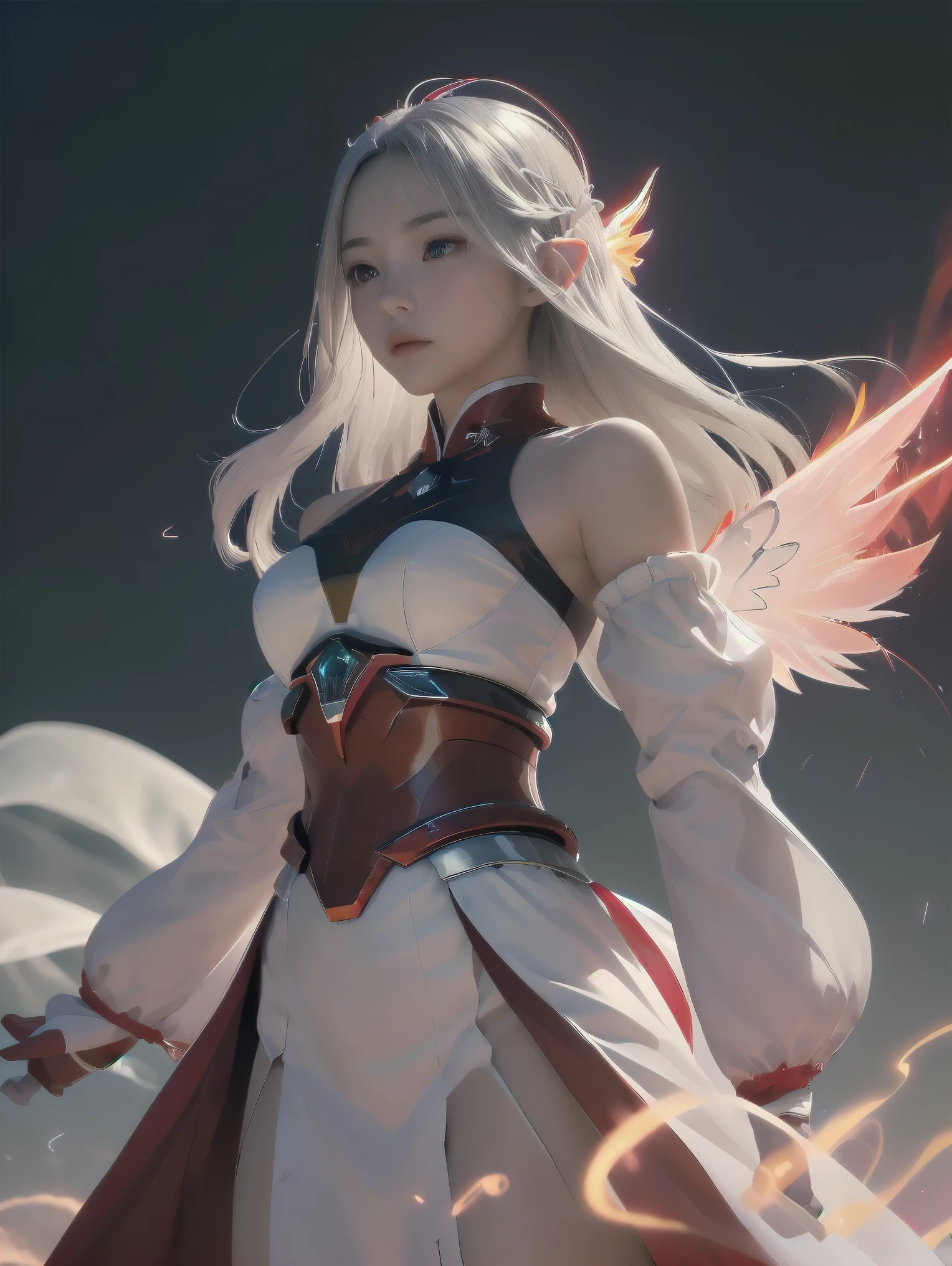 (Masterpiece, Top quality, Best, offcial art, Beautiful and aesthetically pleasing, Long exposure: 1.2), Smooth movement, Charming Patterns, 1 girl, (Long Dress with Sleeves: 1.3), (((Platinum and red imperial armor) )), upperbody closeup, Bare shoulders, Chinese girl, Blush, Black lob hair, Portrait, Solo, Upper body, looking at the observer, Detailed background, Detailed face, (crystallineAI, crystalline theme:1.1), elemental fire elf, rotation fire, control fire, Ruby clothes, Dynamic pose, Floating particles, ethereal dynamics, Fire, vapor, Magma in the background, red tint, volcanoes, Ethereal atmosphere,1 japanese, battle armor, prime,Rhino essence,Volt essence,Saryn Essence dynamic pose, Intricate pattern, heavy metal, Energy lines, Faceless, Glowing eyes, Long silver hair, The wind blows hair, elegant, Intense, blood red and black uniform, Bloody wings, Solo, Desert, Sunny, Bright, Claws, Dramatic lighting, (Masterpiece:1.2), Best quality, high resolution, Beautiful detailed, Extremely detailed, Perfect lighting, zhongfenghua, From below