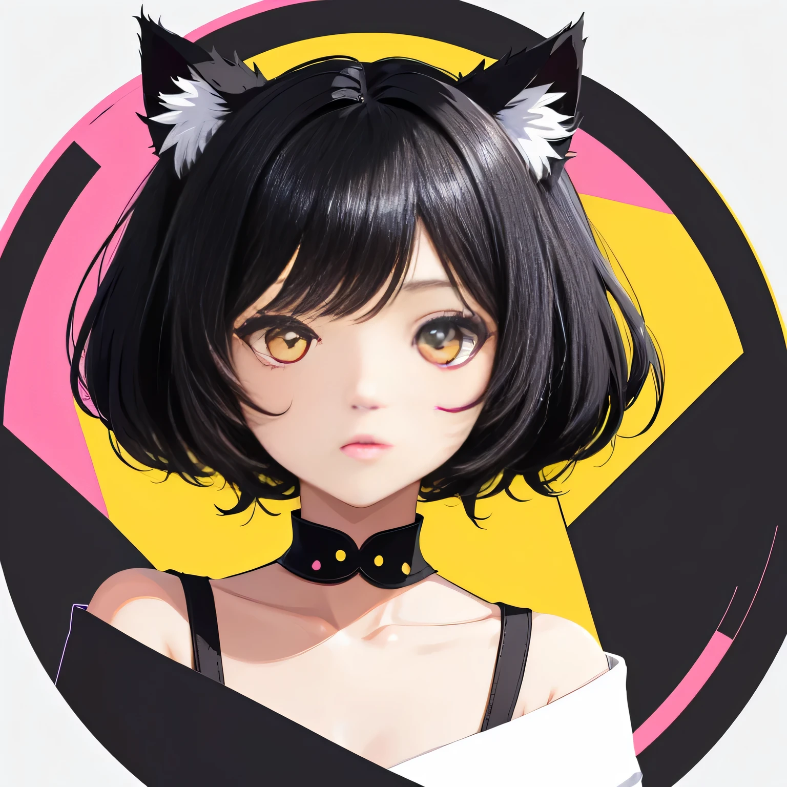 Anime girl with black hair and cat ears in a circle - SeaArt AI