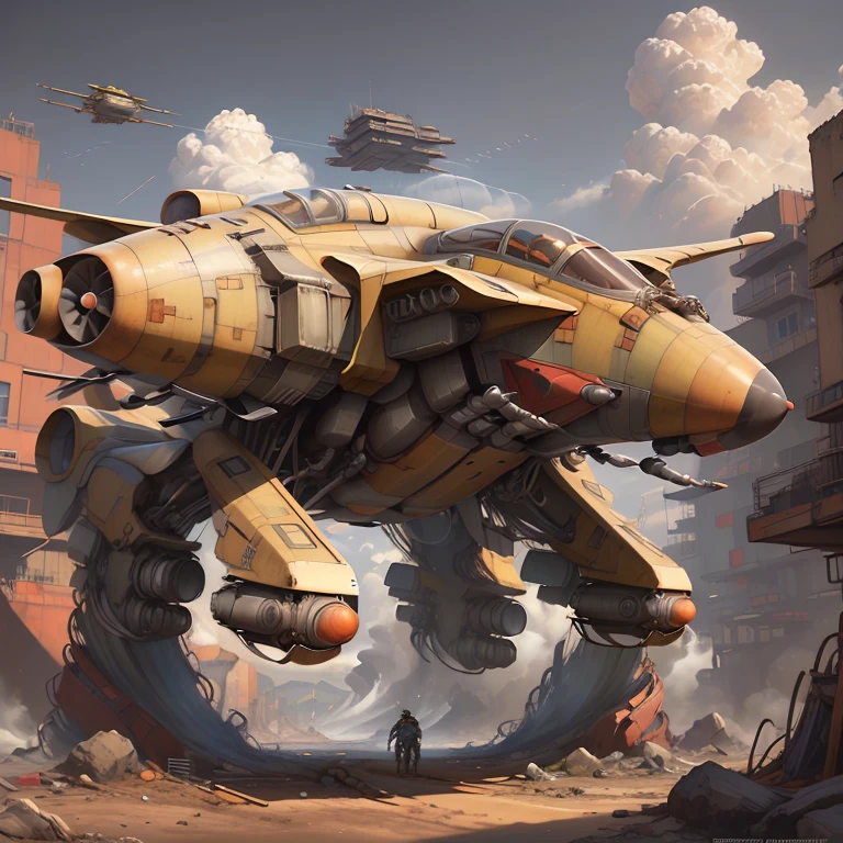 there is a plane flying through the air with clouds in the background, por Arthur Pan, por Raymond Han, Antecedentes de los aviones de combate, jet fighter, wojtek fus, Retrato de Figther Jet evadiendo, Arte digital 4k muy detallado, estilo de pintura de james gurney, rads!!!, arte conceptual | rads, por Alexander Kucharsky, hermosa obra de arte digital