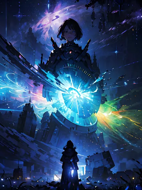 Multicolor Multidimensional Astral Etheric Space Nebula, Magic city of medieval magical mysticism. ""Nube Biopunk ovni, ciberpun...