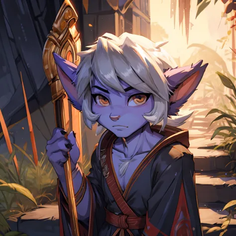 tristana in robe with mage staff detailed high quality