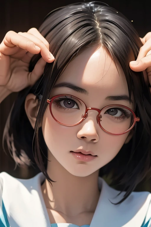 (chef-d&#39;œuvre, la plus haute qualité), Une fille,  Satou, Satou, Lunettes, 赤いフレームのLunettes, Costume de marin, Satou, Lunettes, 赤いフレームのLunettes, 