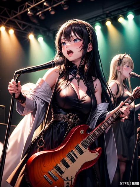 A three-woman metal band dressed in witch costumes、Arrived in Japan and held a mass at a live venue、Neck slashing pose、The inten...