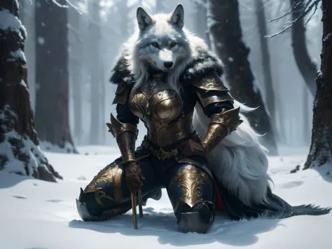 A stunningly drawn ((full body image)) of a (((Nordic warrior woman))), dressed in a ((fantastical snow-themed full body armor))...