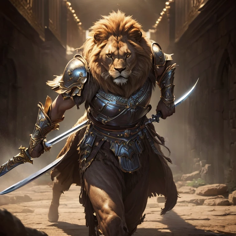 (master piece:1.5), (best quality:1.5), (exquisite lighting and shadow, highly dramatic picture, cinematic lens effect) (Photorealistic picture) (Card game image) 8k, wallpaper, dynamic pose, full body were lion paladin, holding a great sword, africa, ethereal lighting, sharp focus, highly detailed, realistic, cinematic lighting, studio quality
