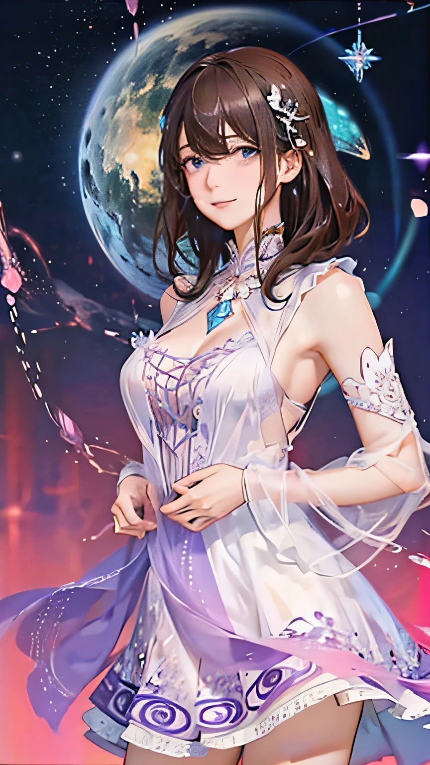 (highest quality, High resolution), Glowing Eyes, Delicate facial features, Vibrant colors, Dreamy atmosphere, Fantasy Theme, Floral Background, Graceful Movement, Detailed clothing, loose fitting dress, Elegant fashion, Magic lighting, Mysterious Aura, Heavenly Beauty, Magic thread, Whimsical elements,Big Breasts、Red attire、Colorful costumes、lingerie