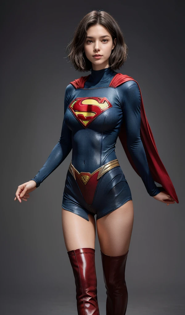 No background、(((Beautiful legs in black tights.)))、(((Legally express the beauty of your smile)))、((((Make the most of your original images)))、(((Supergirl Costume)))、(((beautiful short bob hair)))、(((suffering)))、(((Please wear black tights....、Wear red boots)))、((Best image quality、8K))、((highest quality、8K、masterpiece:1.3))、(((Preserve background )))、Sharp focus:1.2、Beautiful woman with perfect figure:1.4、Thin abdominal muscles:1.2、Wet body:1.5、Highly detailed face and skin texture、8K