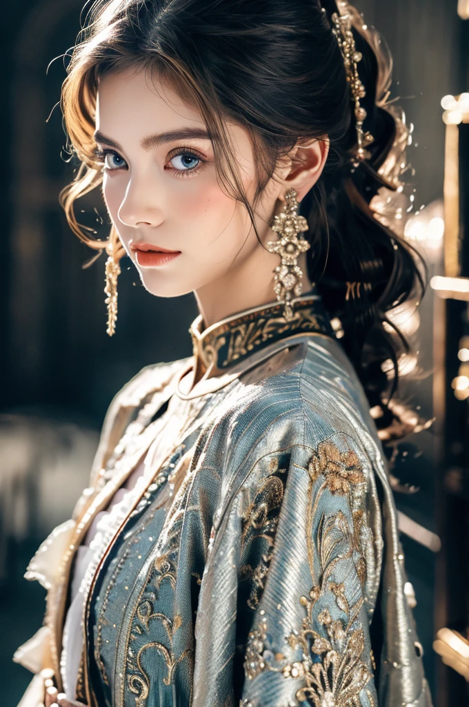 ( masterpiece, top quality, best quality,8k,years old girl,ultra detailed,raw photo:1.5),(photorealistic:1.4), (cinematic lighting), PerfectNwsjMajic, , Surrealism, UHD, ccurate, Super detail, textured skin, High detail, Best quality, dynamic angle, White skin,[Beautiful blue eyes], high nose,(1girl),(good anatomy:0.5)), Dreamy atmosphere, dress, Renaissance,