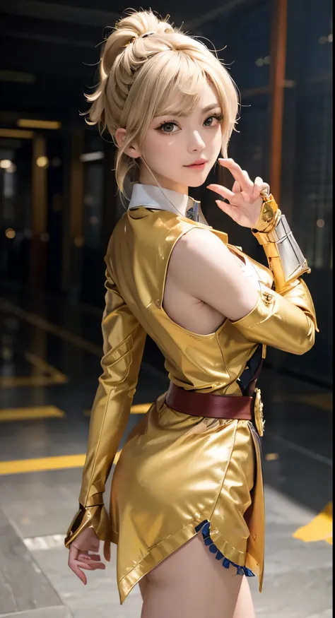 (最high quality, 8k), Shining blonde girl, Brave heroine, A shining golden Scalable sword in his hand, Ultra-high resolution (Ult...