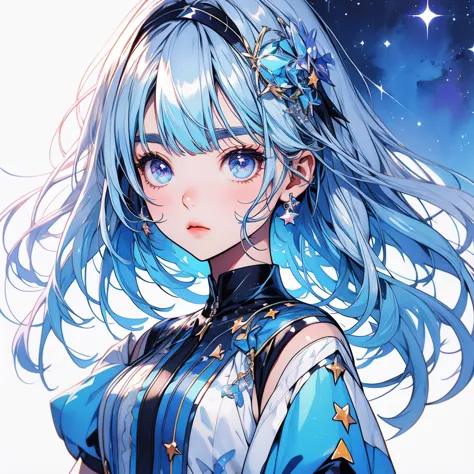 Star Fairy、glow hair 、Vtuber half、Bangs shorter than eyebrows Aster Piece、highest quality、Best illustration、Super fine、Upper Bod...