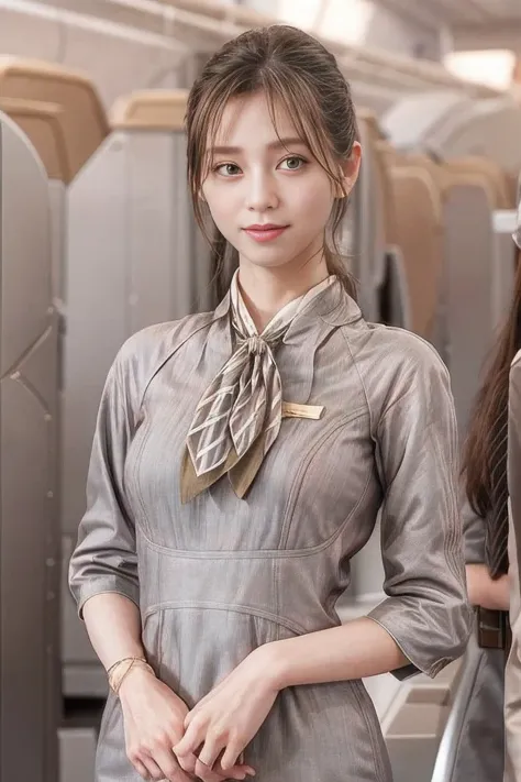 (masterpiece:1.2、highest quality:1.2)、32K HDR、High resolution、(alone、1 girl、Slim figure、Young woman 28 years old)、（Realistic style with Starlux Airlines uniform）、 (In the airport lounge, Professional Lighting)、（Starlux Airlines silver uniform:1.4）、（Starlux...