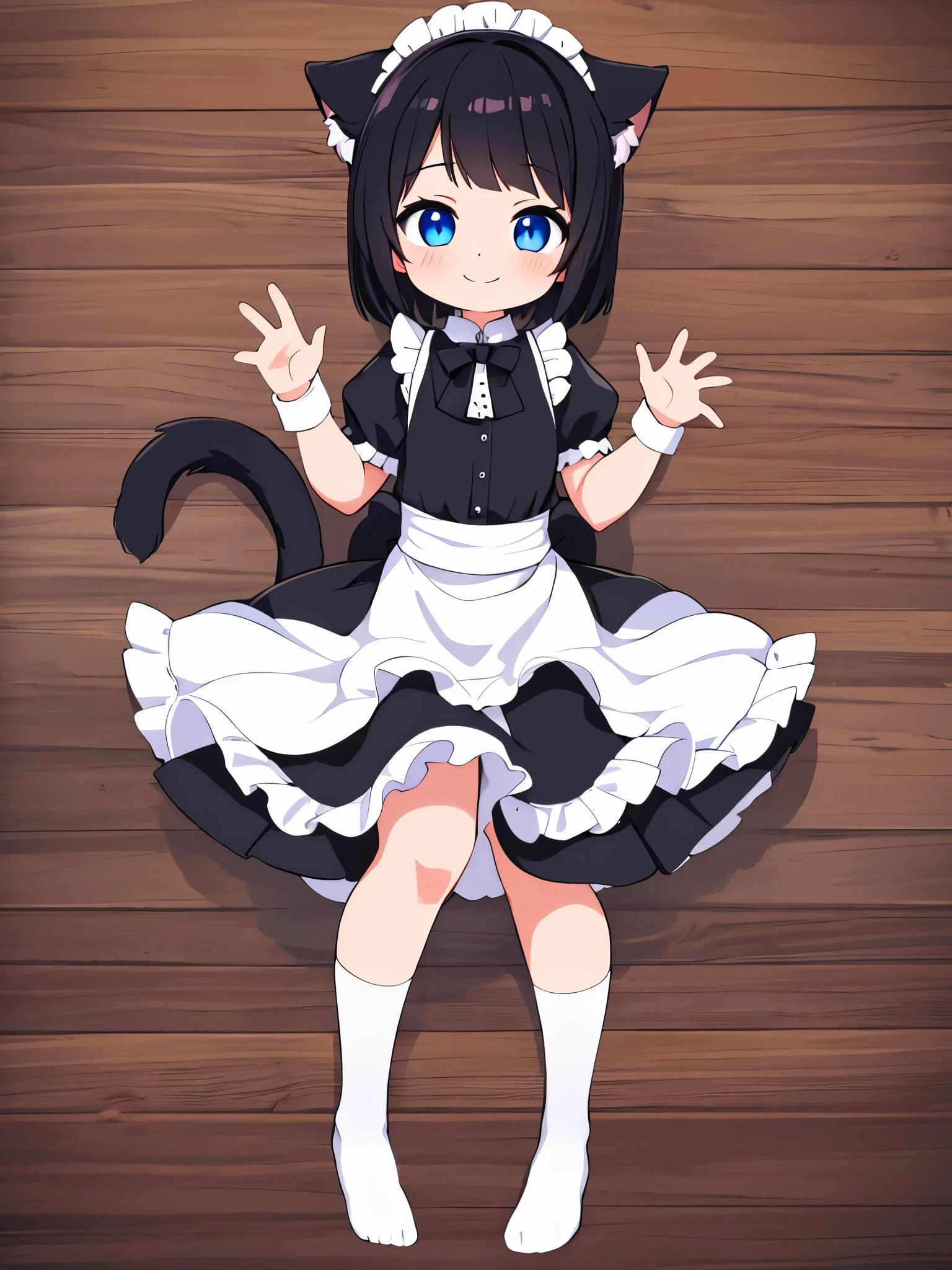 Anime character of a cat girl in a maid outfit with a black cat tail SeaArt AI