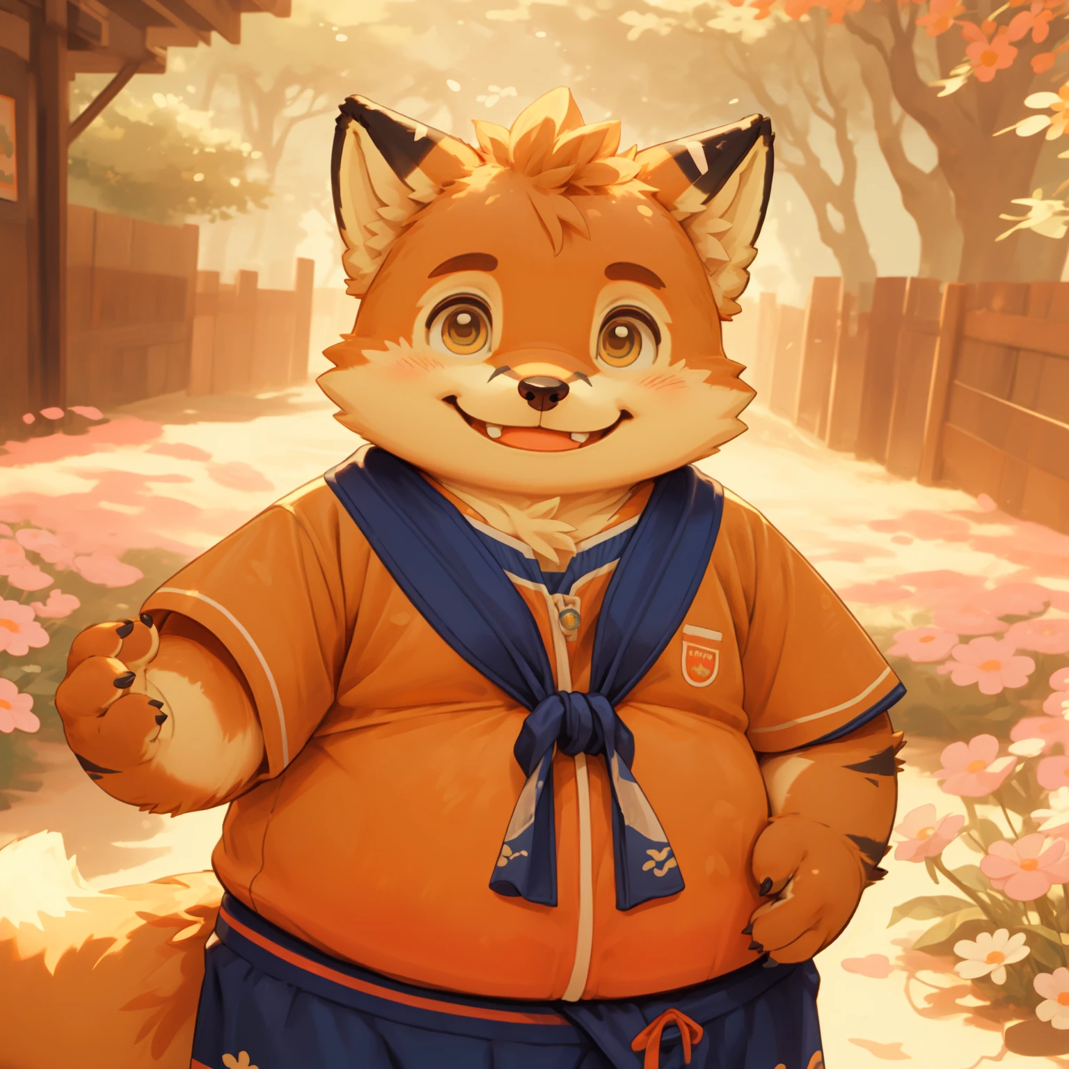 New Jersey 5 Furry，fox，portrait,Exquisite，Chubby，Orange plush fur，Cute face，child，Kindergarten clothing，Spring Outing，Sunlight，Lively，Smile