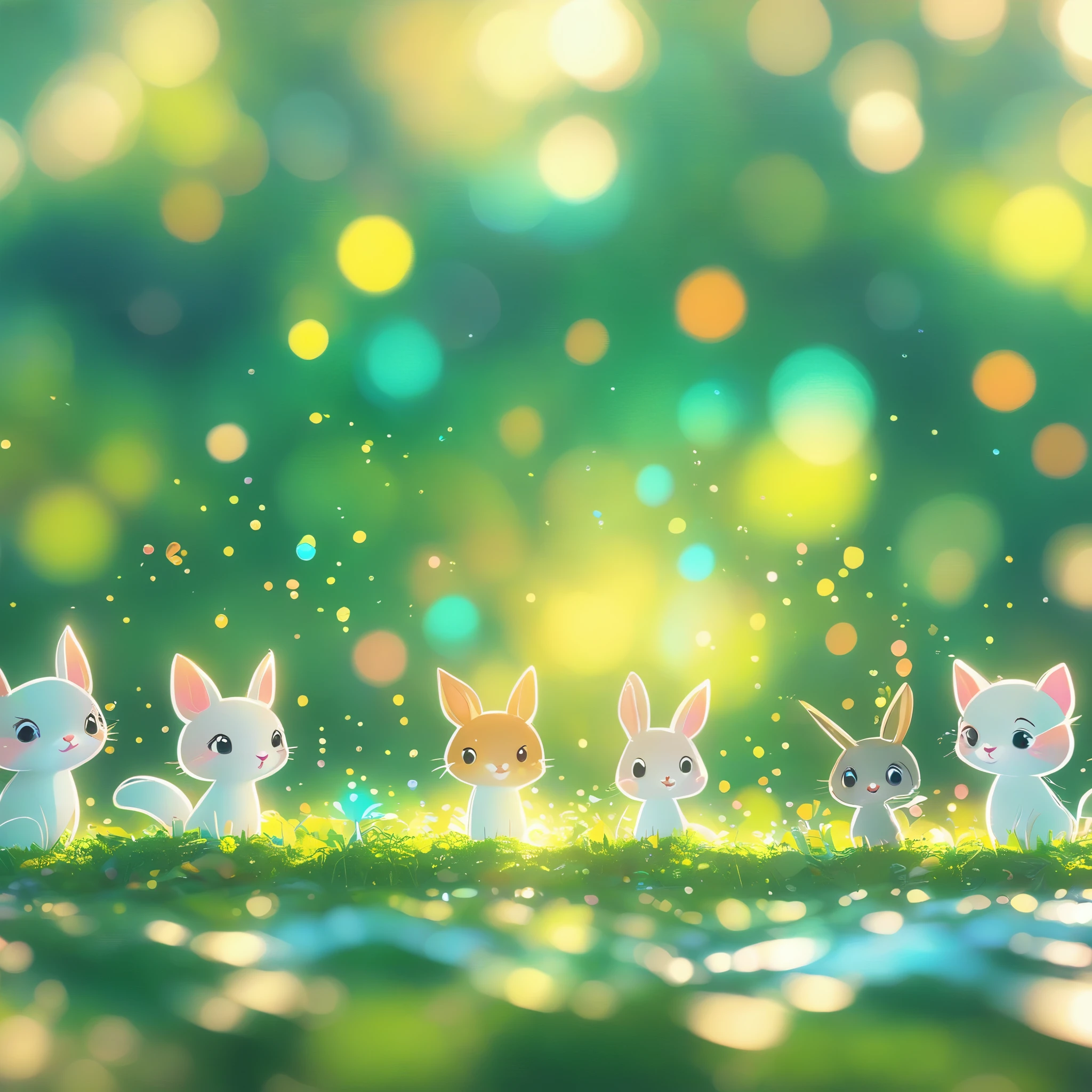 (masterpiece, best quality:1.2), Close up of cartoon animals on green background, cute numbersArt, Beautifully detailed digital art, 4k high definition illustration wallpaper, Cute numbers, Blurred dream picture, 4k hd wallpaper illustration, Cute 3d rendering, A beautiful artistic illustration, 2d illustration, 2d illustration, Blurred dreamy illustration, Epic Concept Art. bokeh