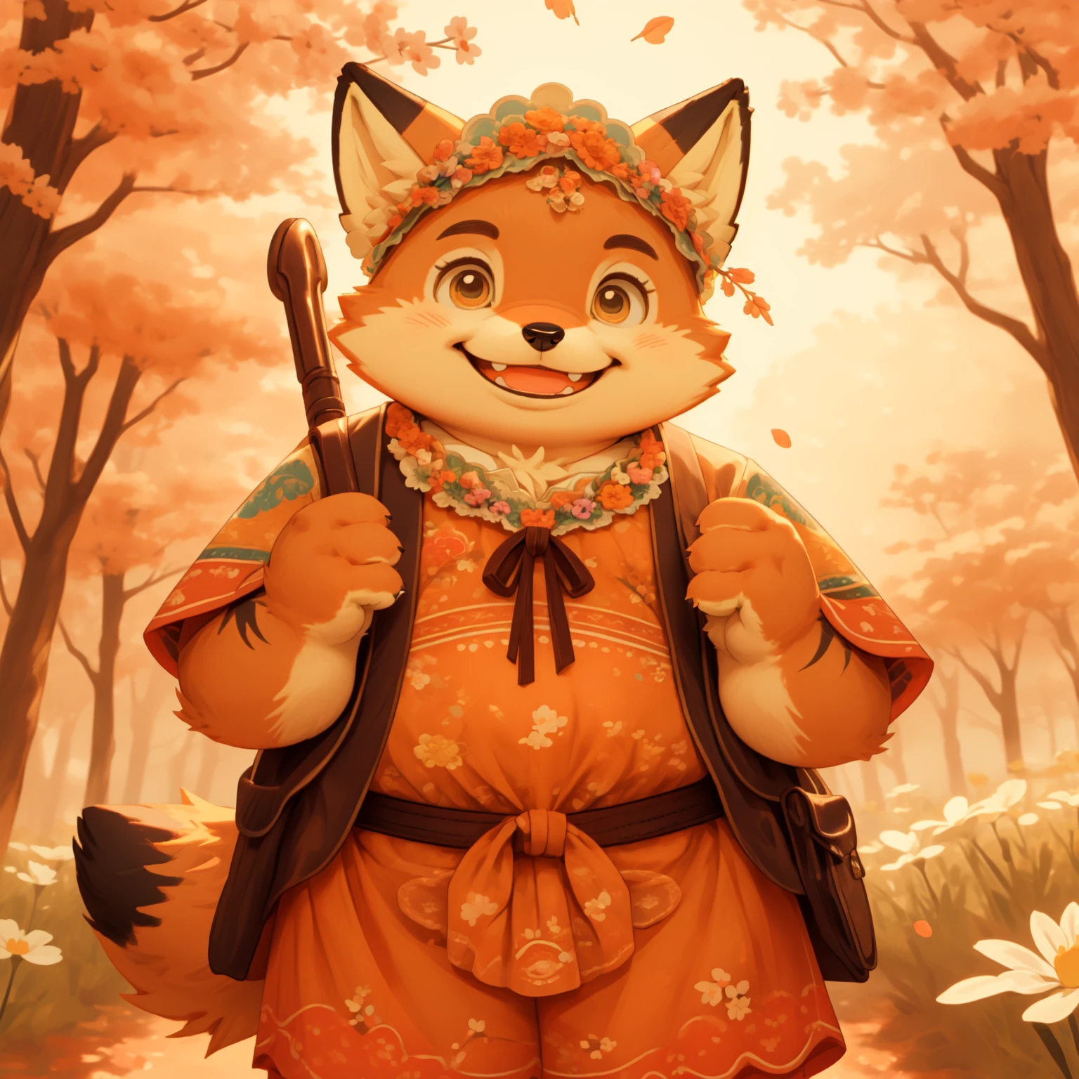 New Jersey 5 Furry，fox，portrait,Exquisite，Chubby，Orange plush fur，Cute face，，Cute outfits，spring，Sunlight，Lively，Smile