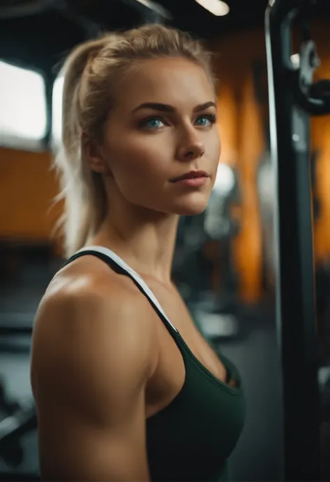 Kelly Rohrbach with ponytail hair dressed in sportswear at the gym and a  sexy sm - SeaArt AI