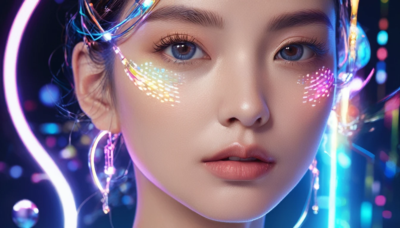 (best quality,4k,8k,highres,masterpiece:1.2),ultra-detailed,(realistic,photorealistic,photo-realistic:1.37),artificial intelligence,beautiful detailed eyes,beautiful detailed lips,extremely detailed eyes and face,long eyelashes,overlapping symbols,overlapping circuits,vibrant colors,captivating colors,impressive palette,technology,science,abstract composition,complex patterns,digital artwork,pixel art,concept art,artistic representation,creative visualization,technological innovation,futuristic design,brilliant shades,glowing hues,striking contrasts,dynamic energy,waveforms flow,neon lights,interacting lines,artificial neural network,colorful explosion,harmonious fusion,visual encryption,modern aesthetics,high-tech aesthetics,innovative concepts,interdisciplinary art,expression of complexity,transcendent beauty,limitless possibilities,unveiling the mysteries of AI,visionary masterpiece,luminous creation,emotional impact,immersive experience,hypnotizing effect,transcending boundaries,lucid dreams,algorithmic brilliance