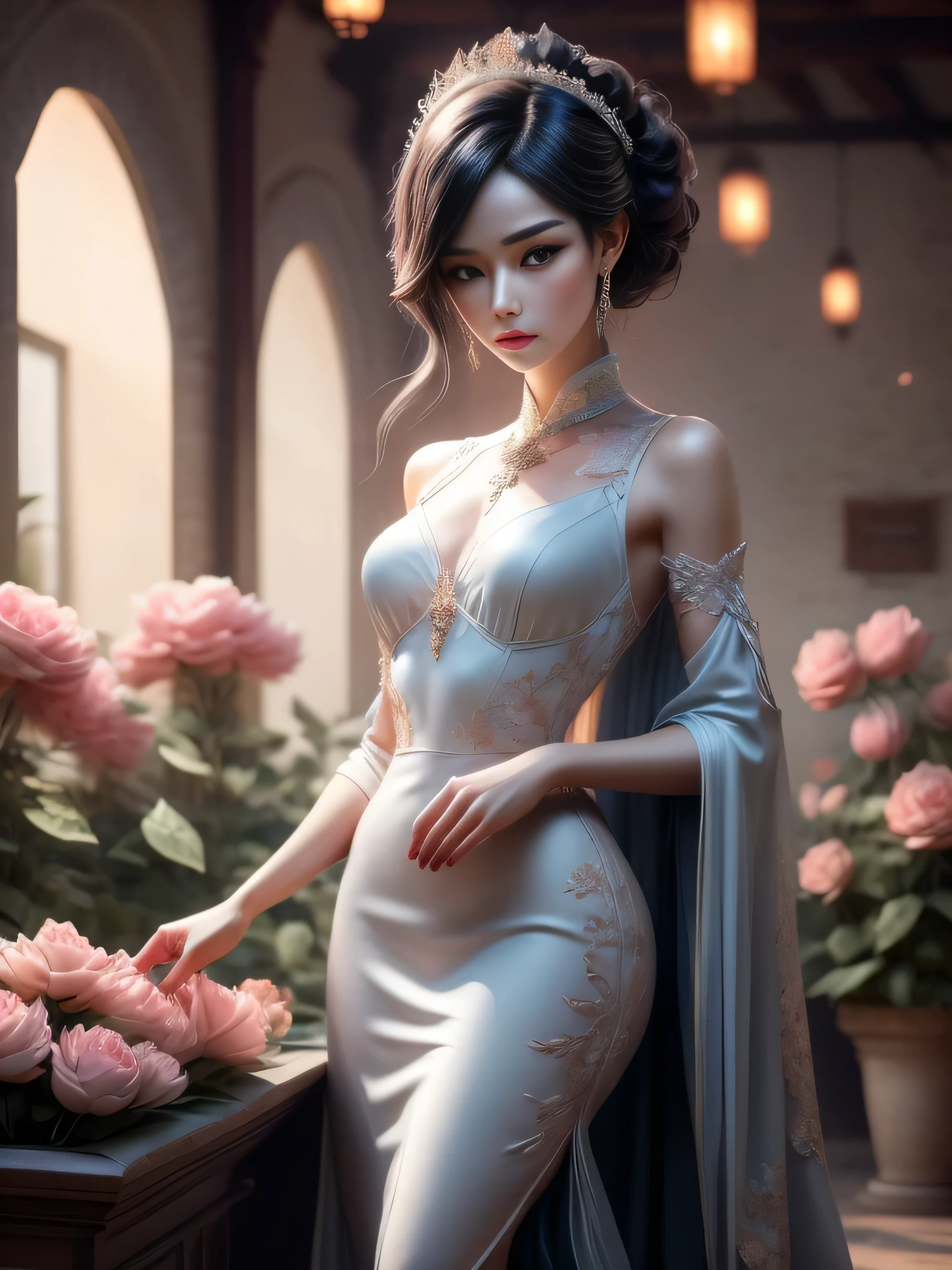 uma mulher com um vestido azul está em um jardim de rosas, arte conceitual de Yang J, Vencedor do concurso Artstation, arte de fantasia, style Artgerm, extremely detalhado Artgerm, Artgerm style, alice x. zhang, style of Artgerm, Artgerm art, Artgerm detalhado, Artgerm. ilustração de anime, Detalhes de caracteres de 8k, Arte de anime de alta qualidade, ilustração de alta qualidade, detalhado anime wallpapers, detalhado anime art, hiper-realista, elegante, arte de anime realista de alta qualidade, ((Olhos desenhados com precisão))[Perfect eyes detalhado((Lindos olhos como joias) desenhado em detalhes precisos)[alunos claramente desenhados]],[olhos claros[Iluminação precisa para os olhos]],[Cílios longos e lindos],[cabelo desenhado com precisão [Beautiful and lustrous hair detalhado]], (Perfectly hand detalhado [Dedos bonitos sem danos [Unhas lindas]]),(anatomia perfeita(proporções perfeitamente equilibradas))[[retrato de corpo inteiro]],[Coordenação de cores ideal(simulação precisa de interações de luz e materiais)],([Detalhe de precisão](detalhado,高Multar)),[Arte visual que conta uma história],((mais alta qualidade)Multar[[Desenho de alta densidade]])(Qualidade 4K)