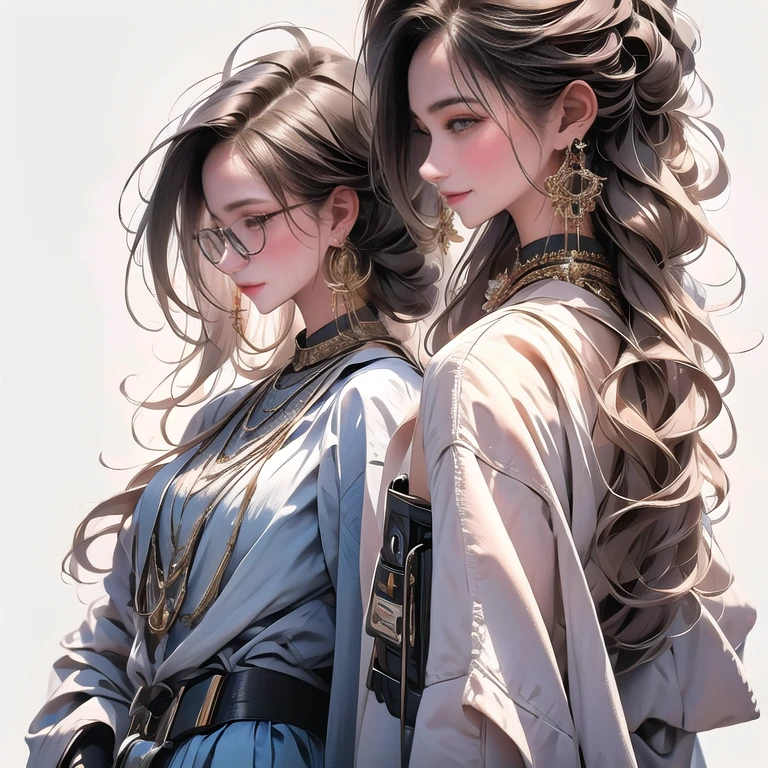 (masterpiece, highest quality, highest quality), (((Perfect body))),Ragged hair,Middle Hair,Chignon Hair,Light blue hair color,Pale black jumpsuit,beautifully,Mysterious:1.2, (One Girl:1.3), Very detailed, Mature Woman,A kind smile,Boston-type glasses, (Mouth closed), (highest qualityのmasterpiece:1.2) Delicate illustrations, Most detailed,Upper body portrait, (Street background:1.3), (Shiny skin), (Many colors:1.4), ,(Earrings),((necklace))), Great trekking shoes:1.3,Walking,