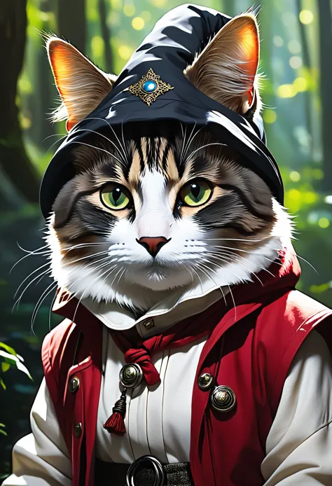 ((un chat sorcier, vêtements de sorcier à capuche, effet magique, epic:1.5)), until:1.4, (chef-d&#39;artwork),(best quality:1.0)...