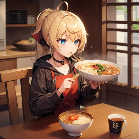 girl eating ramen。