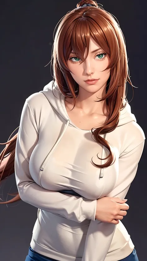 （（（完美figure，figure，solo， White and tender skin，（（（hoodie，wearing a hoodie））），（（（mei_terumi,long hair, brown hair, green eyes, ha...