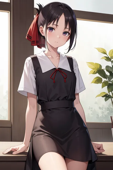 kaguyashinomiya, kaguya shinomiya, folded ponytail, forehead, hair ribbon, (red eyes), red ribbon, ribbon, short hair, sidelocks...