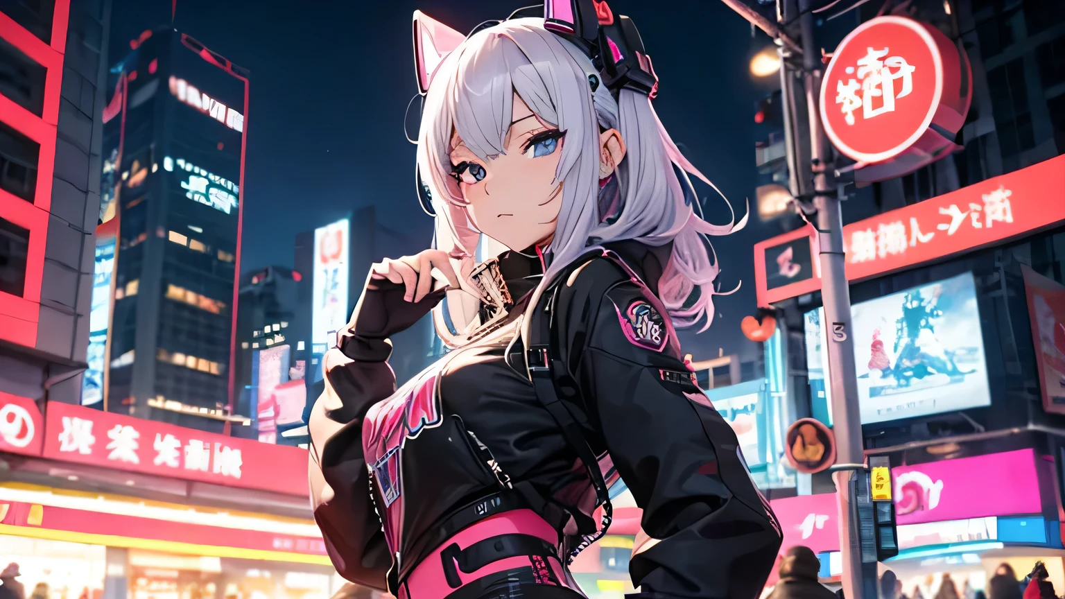 2 Anime-Mädchen posieren nachts in einer Stadt., Cyberpunk Oppai, anime ciberpunk art, anime ciberpunk, arte del anime ciberpunk, digital arte del anime ciberpunk, ciberpunk digital - arte anime, moderner Cyberpunk-Anime, anime ciberpunk digital!!, Bestes Anime 4K Konachan-Hintergrundbild, weibliches Cyberpunk-Anime-Mädchen, in der Cyberpunk-Stadt, Trend zur CGstation, Cyberpunk-Frauen in der U-Bahn, die Waffen vom Typ „Fortnite“ verwenden und einen kurzen Pferdeschwanz bedecken, Haare zufällig, Unbewusst, tsundere, Pop-Art, Tachi-E, Cowboy-Schuss, F/1.2, Sehr ausgesetzt, anatomisch korrekt, Meisterwerk, super detail [Objekt Objekt], (detaillierte Gesichtszüge:1.3),1Frau, schöne Frau 、ciberpunk、großes Gesäß、niederknien、Elektronisches Visier am Gesicht mit Schwerpunkt auf dem Gesäß、Roter Latexbody.,moda ciberpunk、sexy Pose Brustvergrößerung、Neonlichter in der dunklen Stadt bei Nacht.,unwirklicher Motor:1.4,HD,La Beste Qualität:1.4, fotorealistisch:1.4, Hauttextur:1.4, Meisterwerk:1.8,Meisterwerk, Beste Qualität,（Schöne und detaillierte Beschreibung des Auges.）(Meisterwerk), (beste Qualität), (hochauflösend),, großer Körper, Schöne, detaillierte Augen, schönes detailliertes Gesicht, niedliches Gesicht, perfekte Hände, komplette Finger, perfekte Anatomie, Perfekte Proportionen,