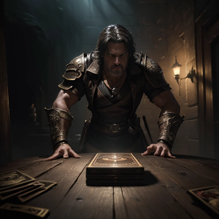 (master piece:1.5), (best quality:1.5), (exquisite lighting and shadow, highly dramatic picture, cinematic lens effect) (Photorealistic picture) (Card game image) 8k, wallpaper, dynamic pose, a mimic, dark dungeon background, highly detailed, realistic, cinematic lighting, studio quality
