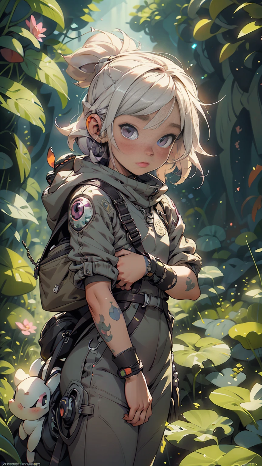 An ultra-detailed, realistic, and adorable cute alien character is depicted in this artwork. The character is small in size and has a friendly and adorable appearance. The alien is set in a purple-colored world filled with abundant exotic vegetation. The art style is inspired by anime, giving it a unique and distinct look. The artwork is created in 8k resolution, ensuring the best quality and capturing every intricate detail of the alien and its surroundings. The vibrant and vivid colors enhance the overall visual experience, while the lighting creates a sense of depth and dimension in the artwork. This masterpiece showcases the artist's expertise in creating high-quality and visually stunning illustrations.