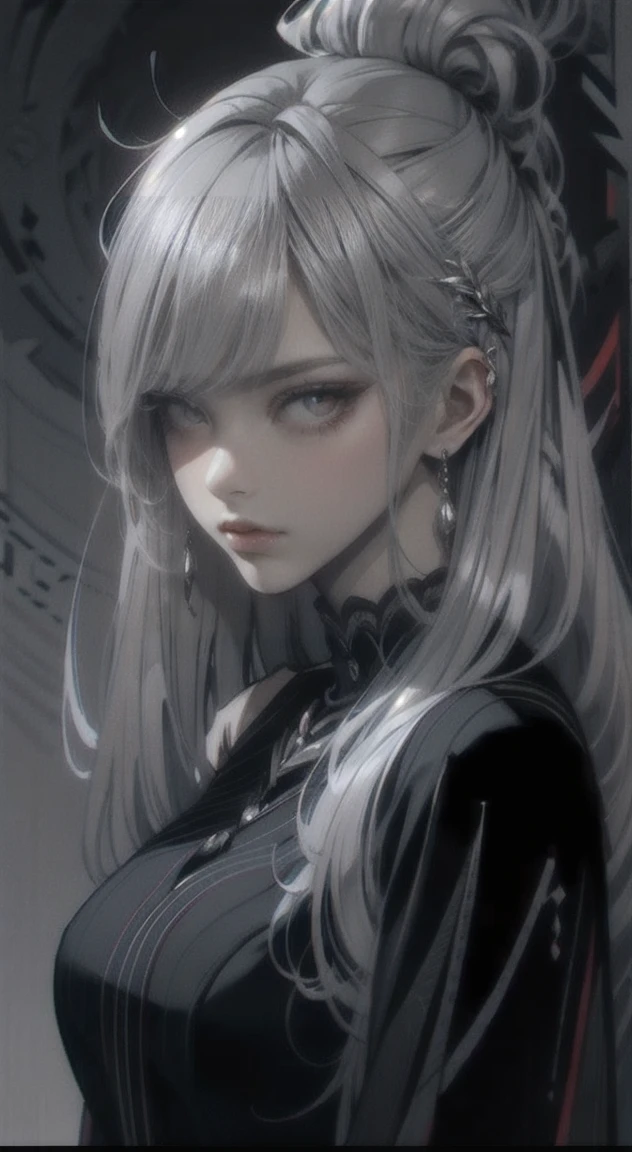 Beautiful, Silver hair, woman, glaring at viewer,