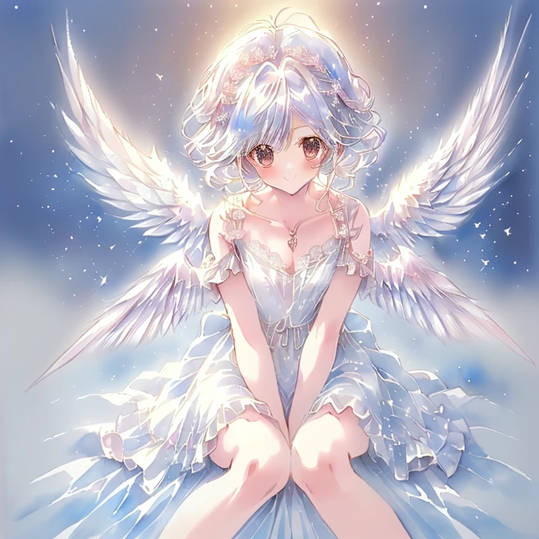 (nursery), cute, moe, ((two angel girls)), calm, (healing), ((two girls playing together)), cute, watercolor, (full body)), (cute 6 year old girl), (((drawn with delicate, fine lines, cherry blush, fair skin, slim body, long eyelashes, attractive, sparkling big eyes )))), (((pretty dress with detailed and delicate design, full of ribbons, lace and frills)), (((angel wings on her back, angel ring on her head))), full smile. ((watercolor style, moe anime textures)), world full of mysterious light, ((cute)), gentle, healing, magical fantasy, (((top quality, highest image quality))),