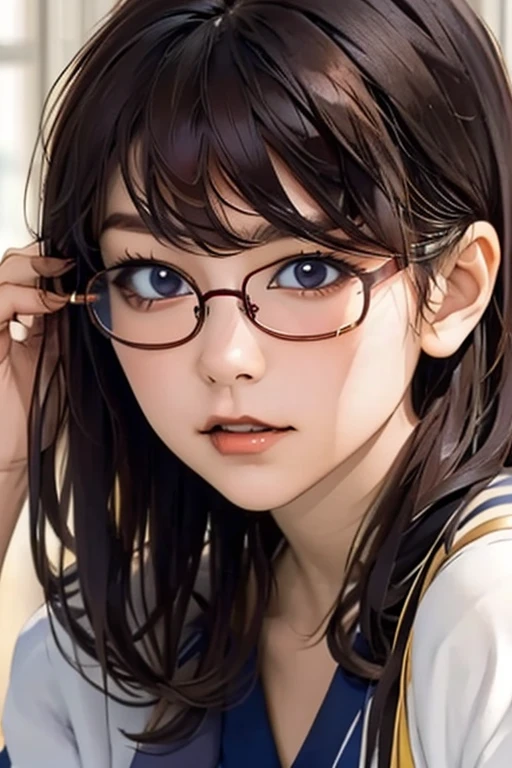 (masterpiece, highest quality), One Girl,  Satou, Satou, Glasses, 赤いフレームのGlasses, Sailor suit, Satou, Glasses, 赤いフレームのGlasses, 