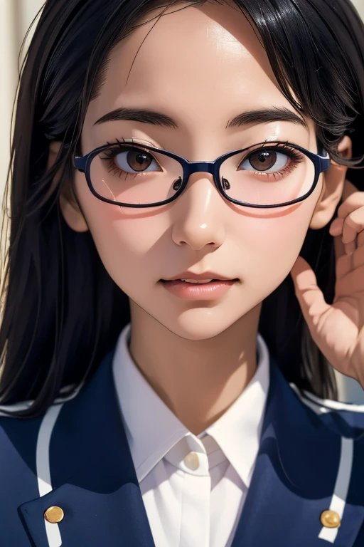 (masterpiece, highest quality), One Girl,  Satou, Satou, Glasses, 赤いフレームのGlasses, Navy blue sailor suit, Satou, Glasses, 赤いフレームのGlasses, 