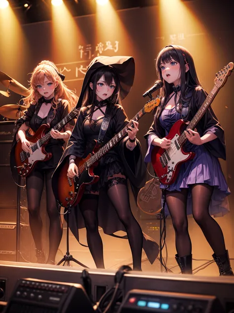 A three-woman metal band dressed in witch costumes、Arrived in Japan and held a mass at a live venue、Neck slashing pose、The inten...