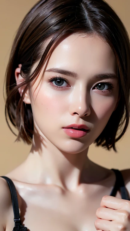 (Masterpiece: 1.3), (8k, Photorealistic, RAW Photo, Best Quality: 1.4), (1girl), Beautiful Face, (Realistic Face), (Black Hair, Short Hair: 1.3), Beautiful Hairstyle, Realistic Eyes, Beautiful Detail Eyes, (Realistic Skin), Beautiful Skin, (Lingerie), Absurd, Attractive, Ultra High Definition, Ultra Realistic, High Definition, Golden Ratio