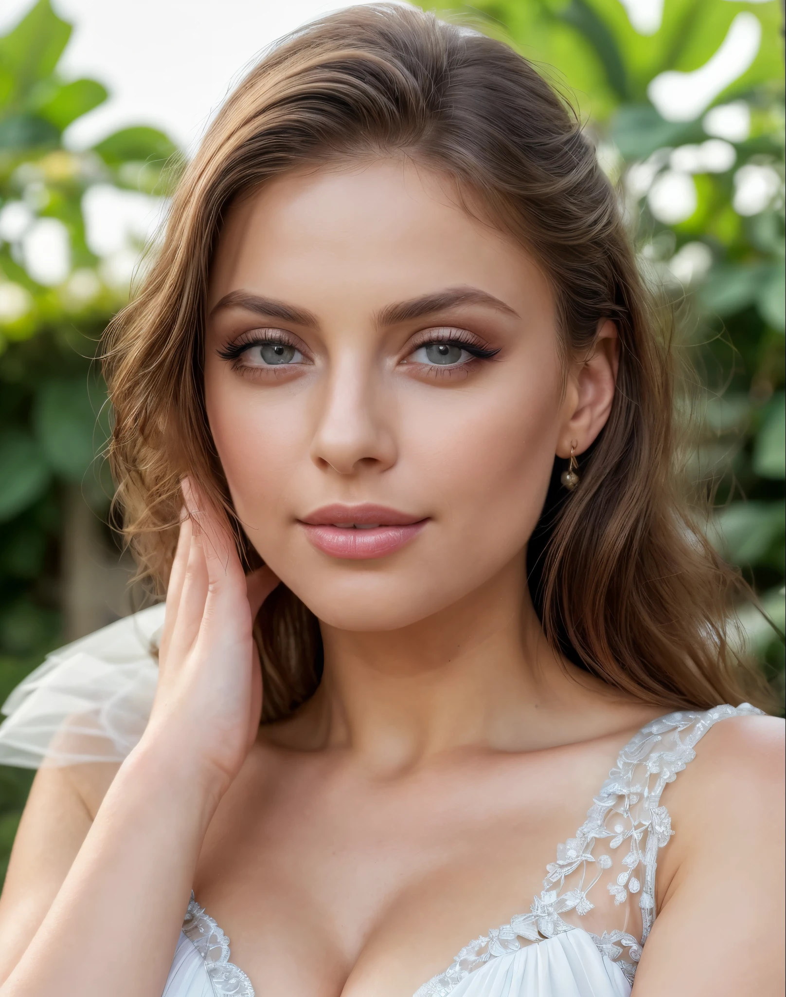 A woman in a white dress posing for a picture - SeaArt AI