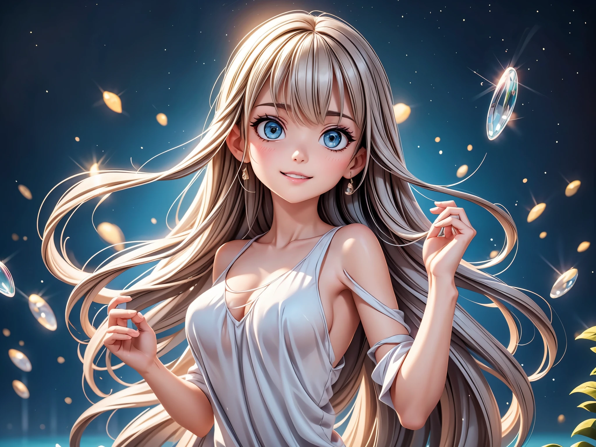 A girl dancing with a skeleton,illustration,pastel colors,soft lighting,highres,ultra-detailed,best quality,portrait,fantasy,enchanted atmosphere,flowing dress,beautiful detailed eyes,long flowing hair,delicate fingers,empty background,subtle glow,ethereal theme,lively movement.