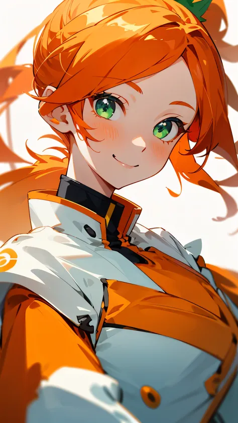 1 girl、Orange themed clothing、Orange Hair、ponytail、Beautiful green eyes、smile、From the side、White uniform with gold trim、Face cl...