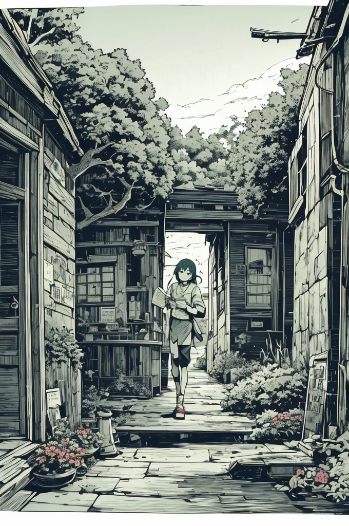 anime girl、Green passenger costume、closed garden、Red flowers、an astronomical sky、a boy looking out a window 、with white costumes 、accepting that it was not reciprocated、