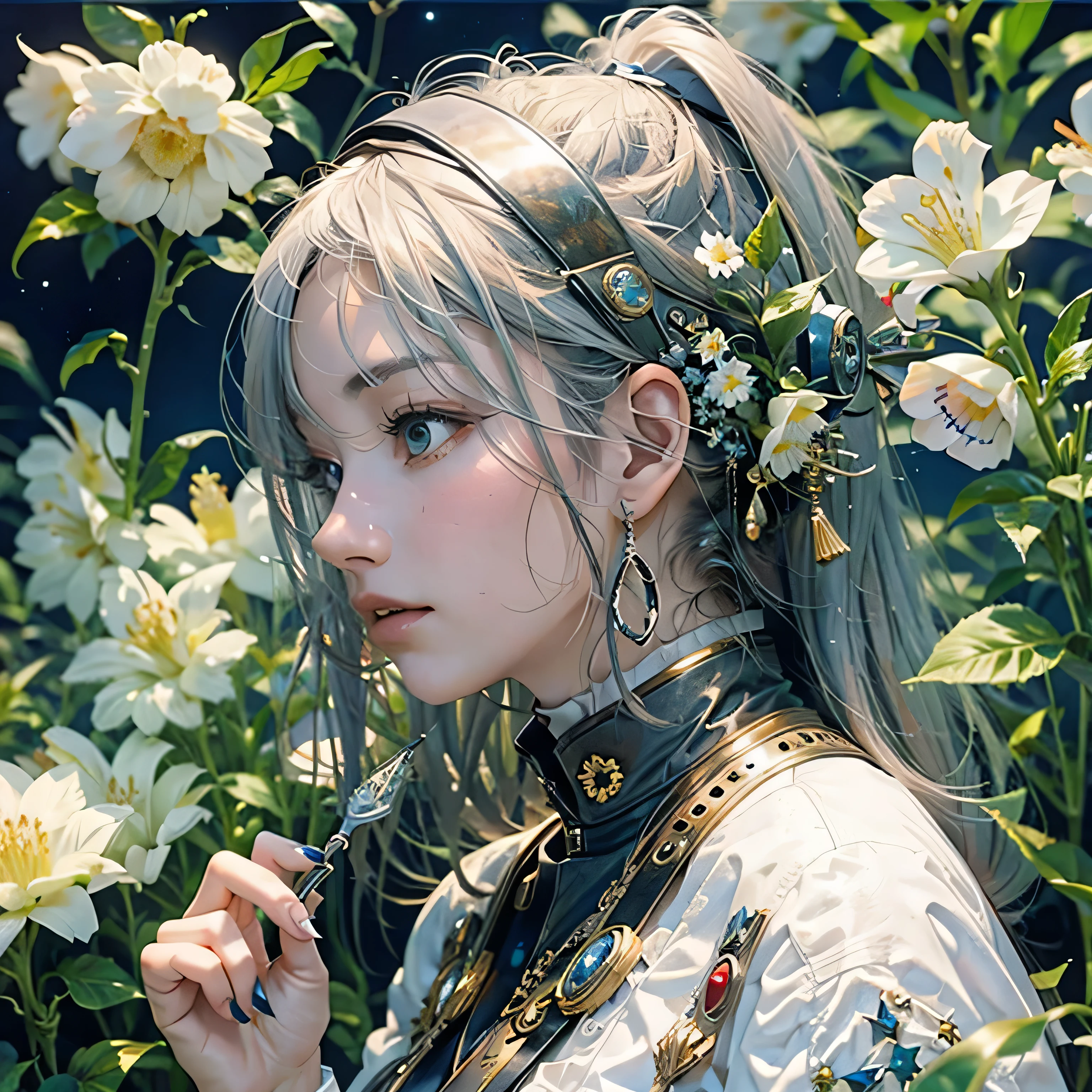 mais alta qualidade,Absurdo,Resolução 8k,arte oficial, Papel de parede CG Unity 8k altamente detalhado,Obra de arte,(Foto do perfil),mulher,Cabelo prateado,na primavera，Milo Vênus