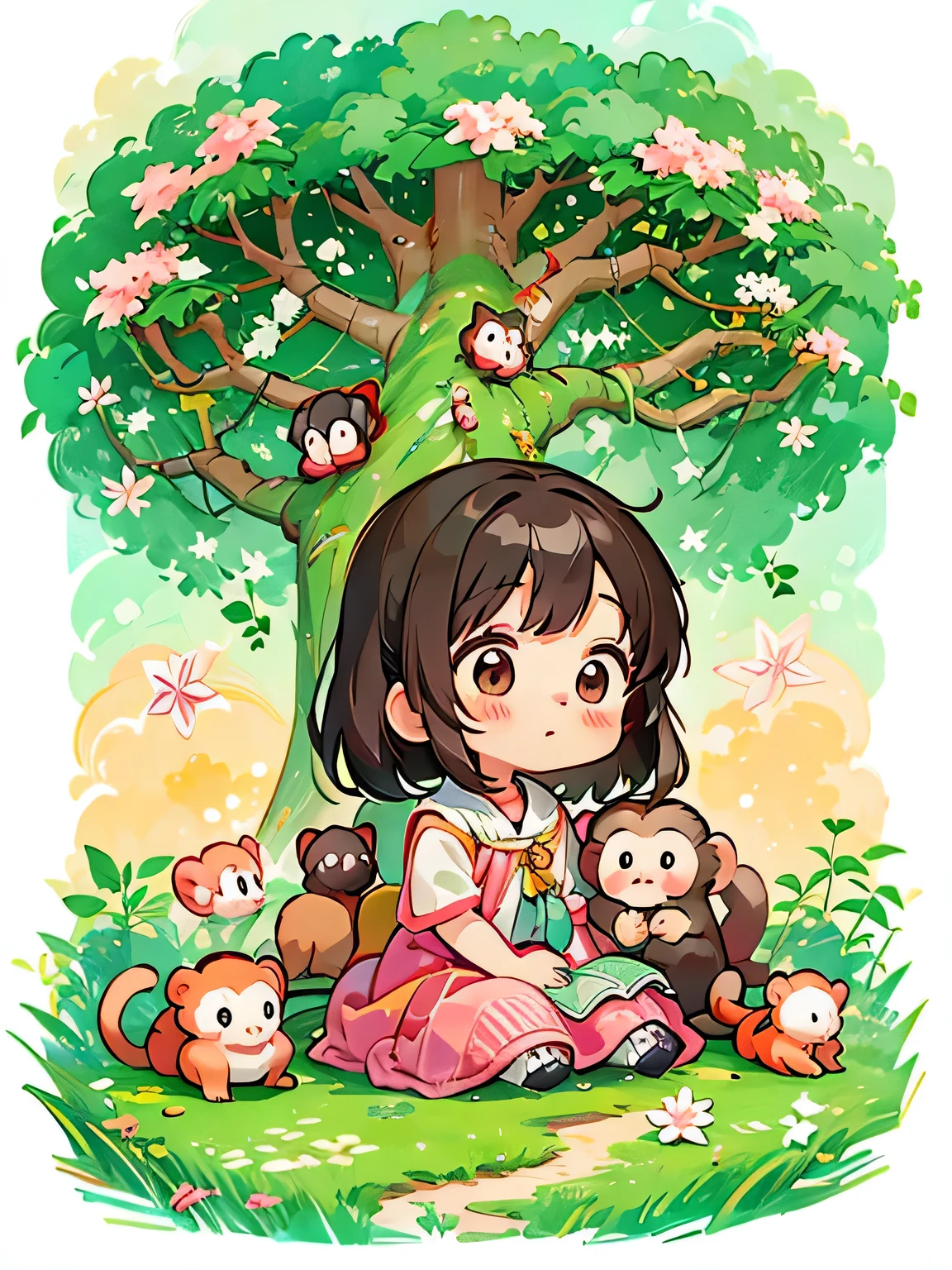 Estilo Momoko Sakura, Diseño Kawaii, La chica más bella de todos los tiempos.、Chibi、lindo mono, bosque de monos