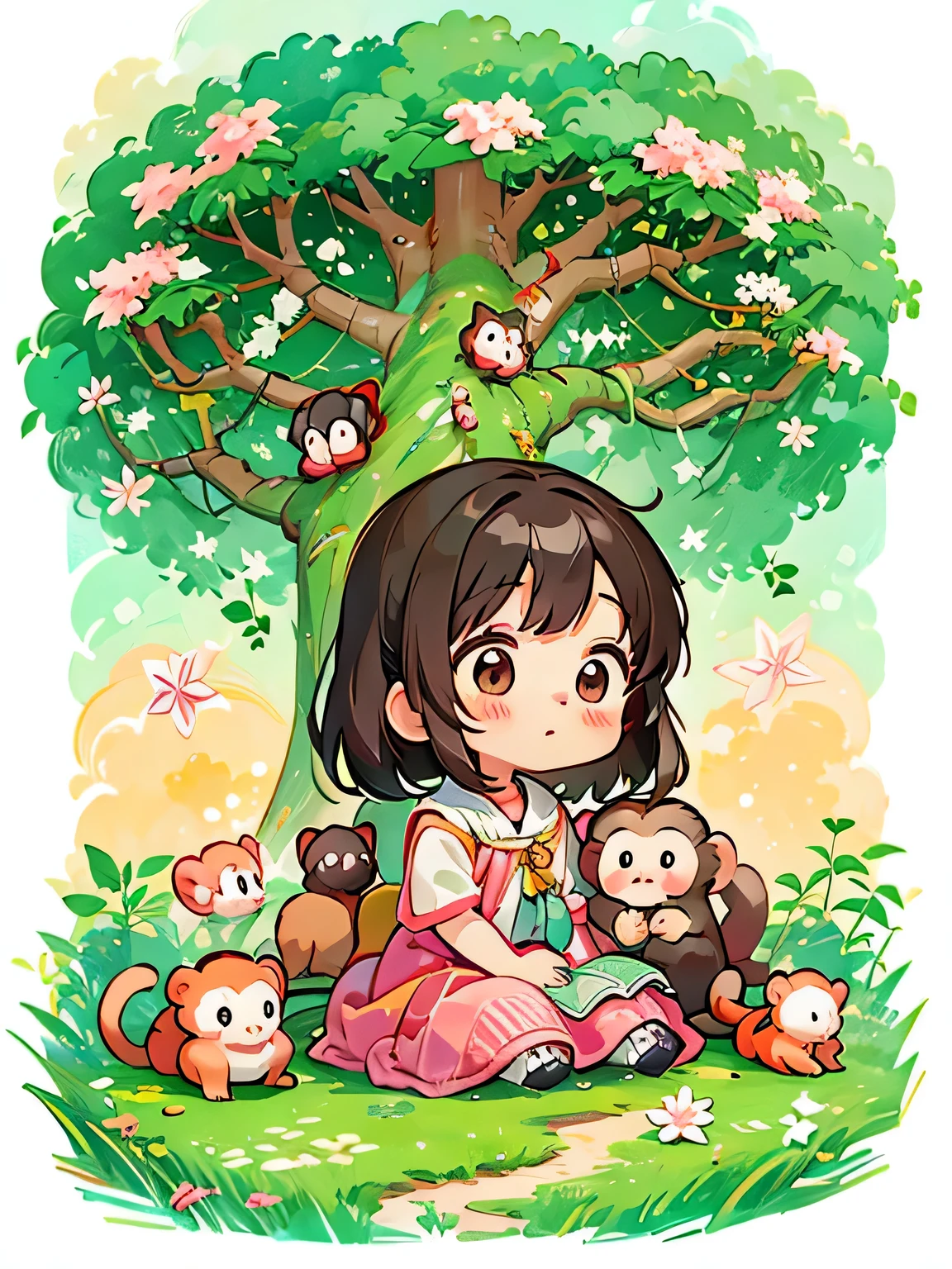 Estilo Momoko Sakura, Desenho Kawaii, A garota mais linda de todos os tempos、chibi、macaco bonito, floresta de macacos