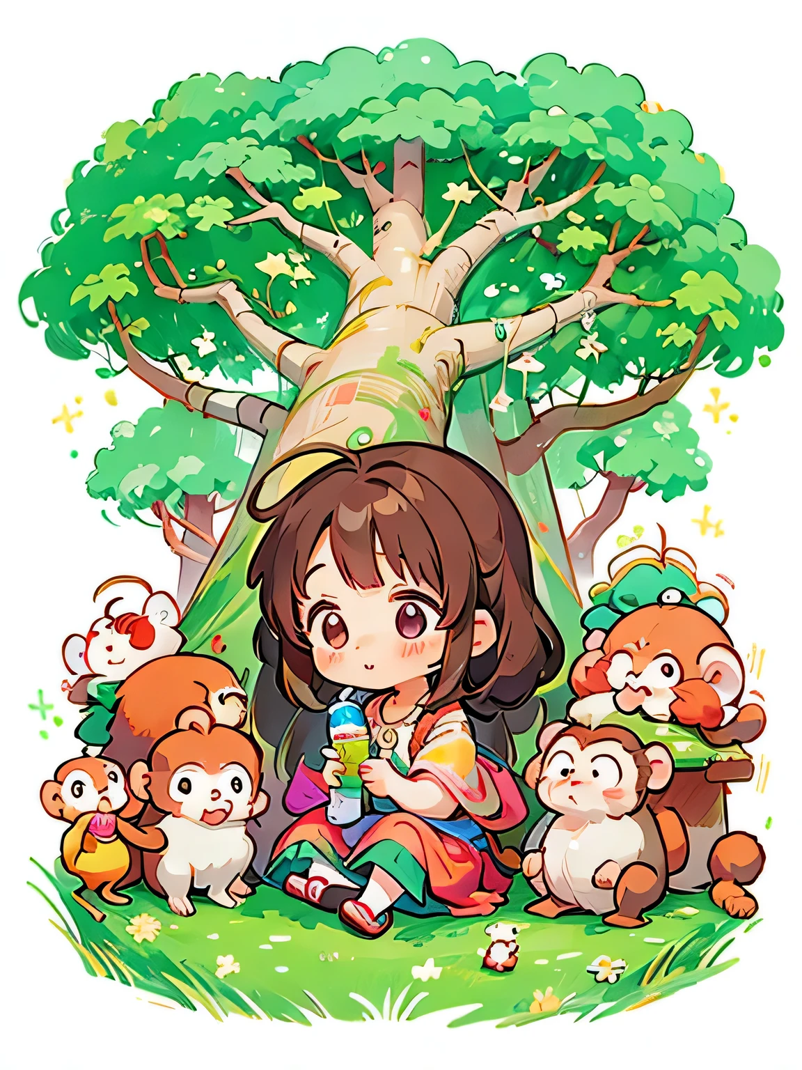 Estilo Momoko Sakura, Diseño Kawaii, La chica más bella de todos los tiempos.、Chibi、lindo mono, bosque de monos